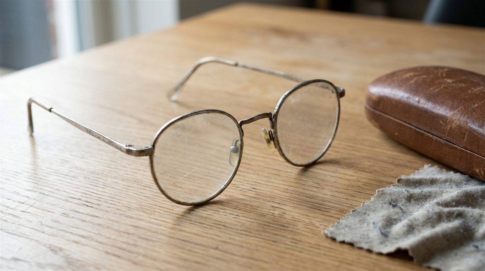 Alte zerkratzte Brille